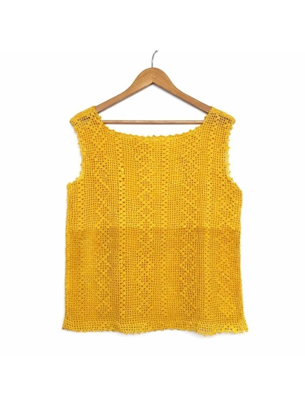 Cottagecore Crochet Tank Top Golden Mustard Sleeveless